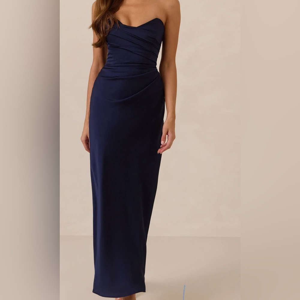 Park & Fifth Navy Strapless Ruched Column Dress